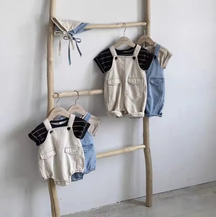 

Korean Japan Kids Denim Overalls Cute Baby Boys Suspender Jumpsuit Toddlers Fashion Strap Pants 2023 Summer Baby Outfits