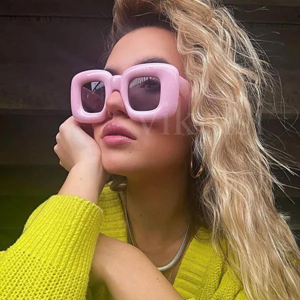 

Очки солнцезащитные для мужчин и женщин, квадратные Роскошные брендовые винтажные популярные солнечные очки с толстой оправой, розовые