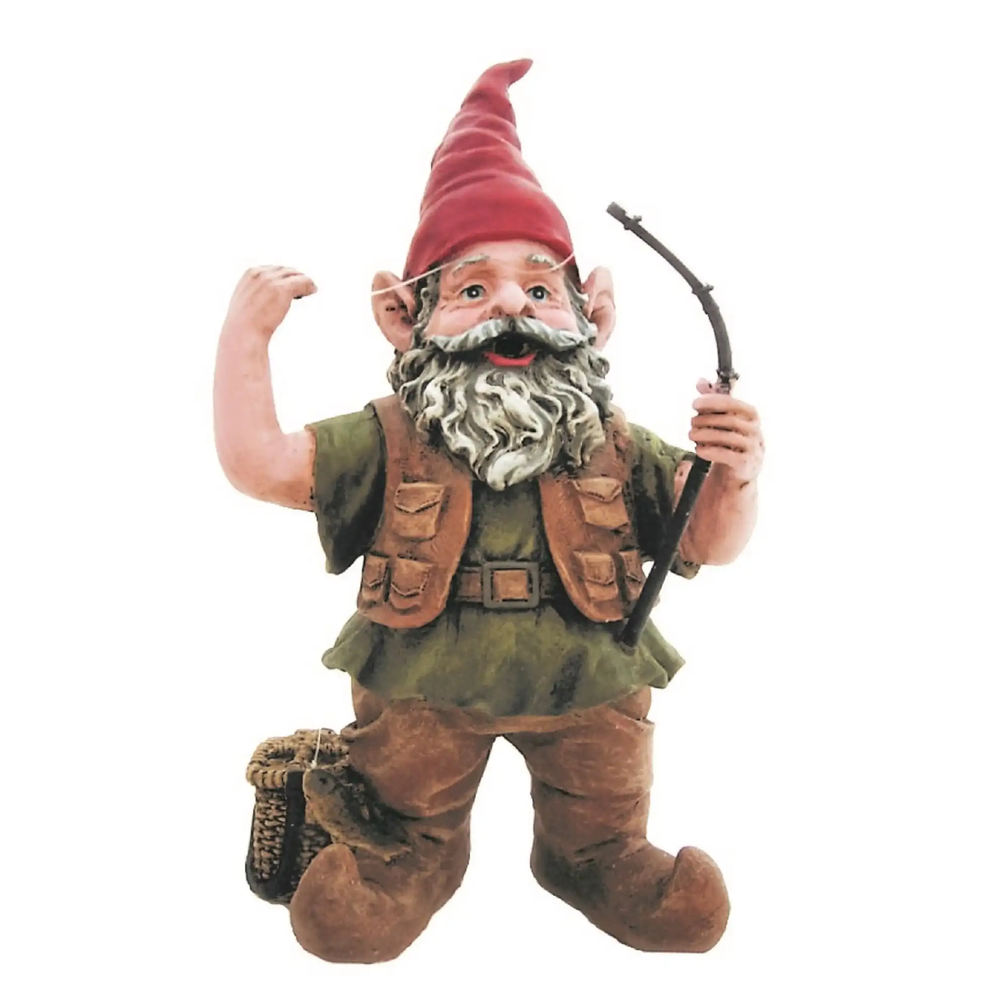 

14"H Garden Gnome Large Statue Fisherman Holding Fishing Pole Outdoor Figurine Sculpture Decoration for Patio Yard Lawn