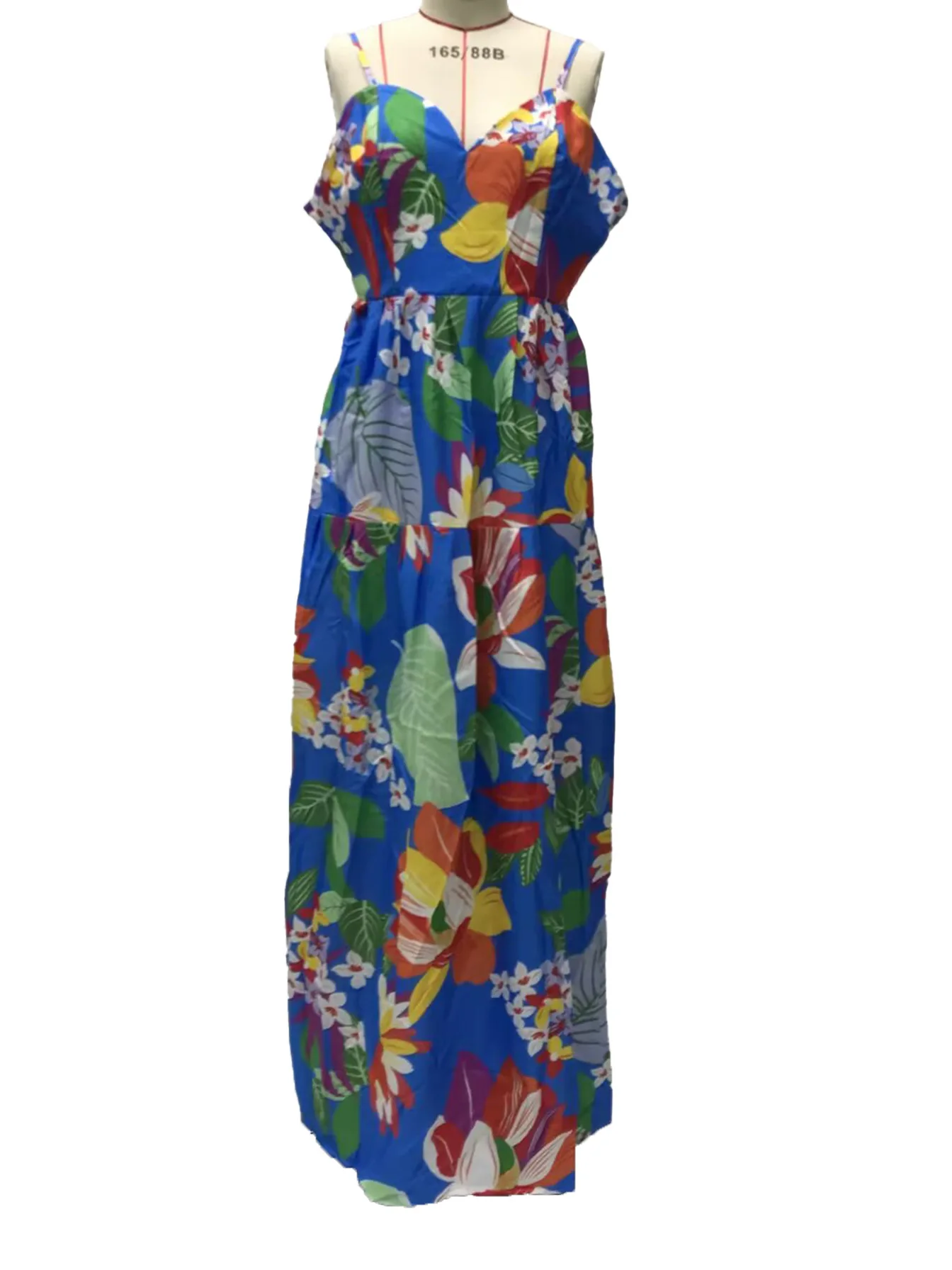 Color Flower Print Spaghetti Strap Evening Dresses Women Temperament Sexy V-neck Backless Beach Vacation Party Long Dress Female