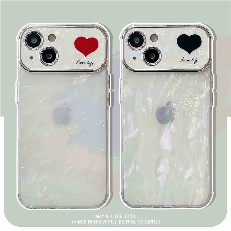 

Large Window Sea Shell Texture Phone Case For iPhone 15 14 13 12 11 Promax Electroplated All-inclusive Anti-fall Protection Case