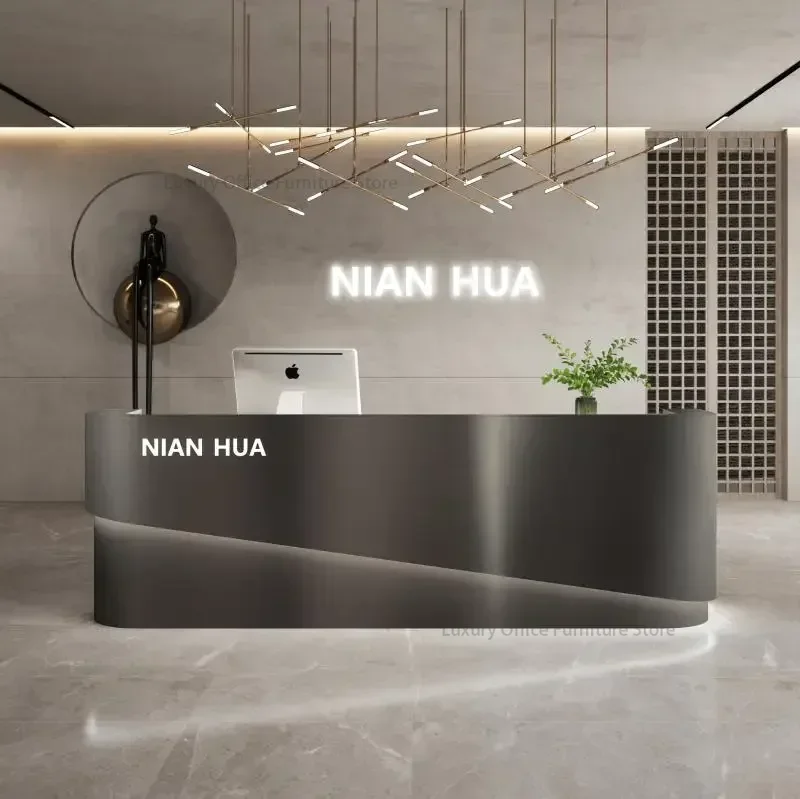 Stainless Steel Checkout Page Modern Office Reception Desk Light Luxury Beauty Salon Bar Counter Metal Counter
