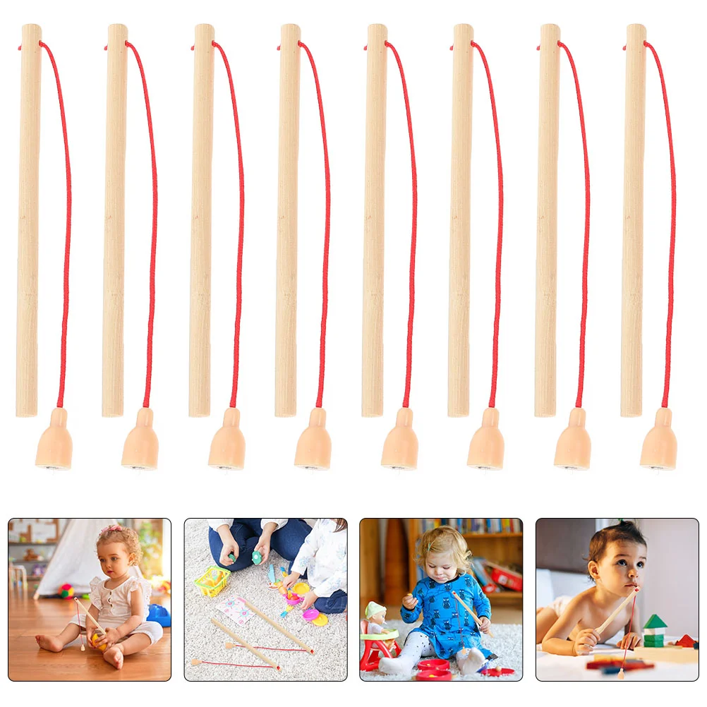 8 Pcs Toddler Toys Wooden Fishing Rod Kid Children Educational Puzzle Magnetic Pole Catching Game Baby