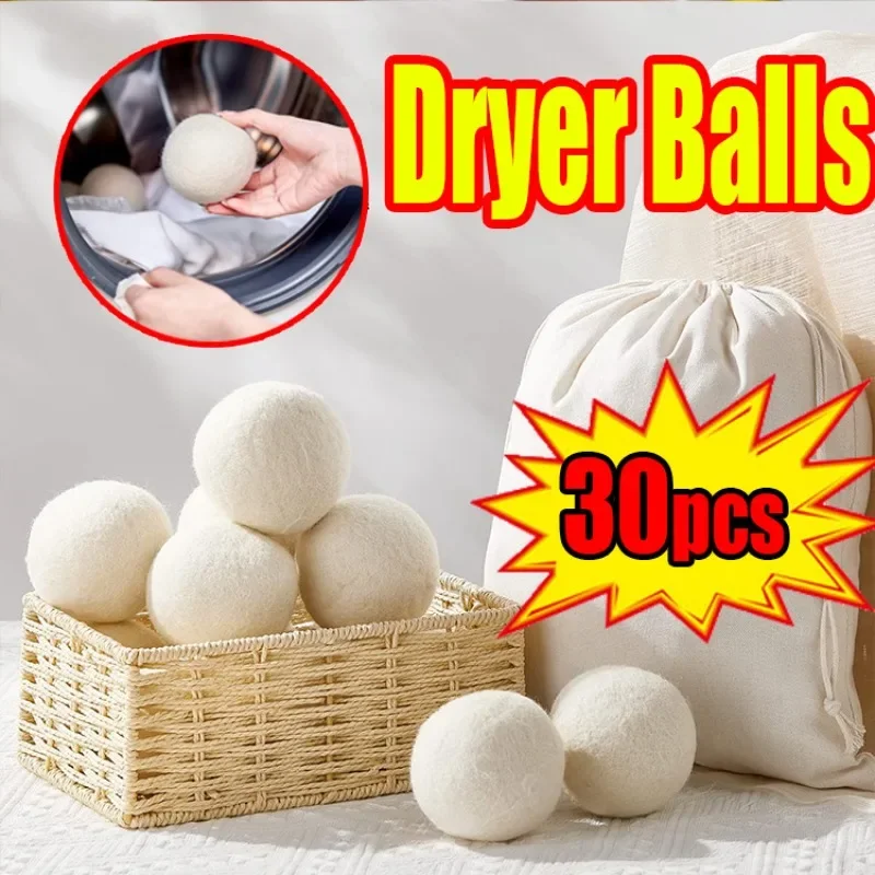 Wool Dryer Balls 30-Pack Reusable Natural Fabric Softener Reduce Wrinkles Decrease Drying Time
