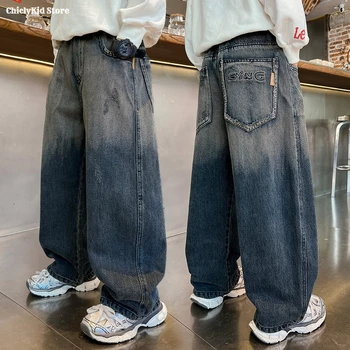 Boys Hip Hop Gradient Jeans Spring Autumn Kids Girls Fashion Loose Casual Denim Pants Children Elastic Waist Pockets Trousers 1