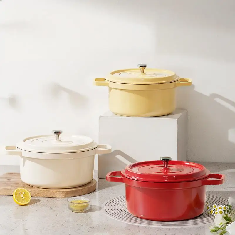 Panela de Ensopado Esmaltada com Alça Dupla e Tampa, Panela de Sopa Antiaderente, Utensílio de Cozinha em Titânio Dourado Resistente ao Calor para Fogão a Gás e Indução 4