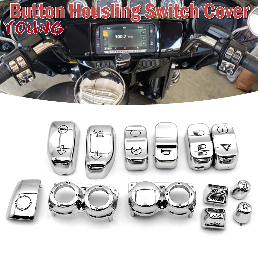 

13PCS Motorcycle Chrome Switch Housing Button Cap Kit For Harley Touring 2014-2021 Street Electra Glide FLHT Road King FLRT FLHR