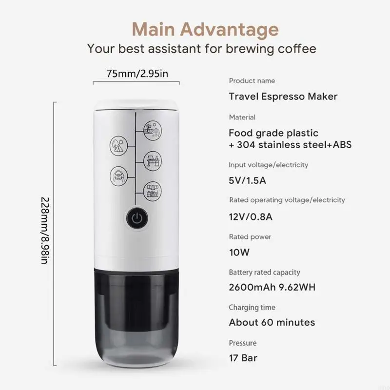 Rechargeable Coffee Maker Travel Friendly Espresso Coffee Machine Plastic Texture Suitable for Multifuntional Brewing