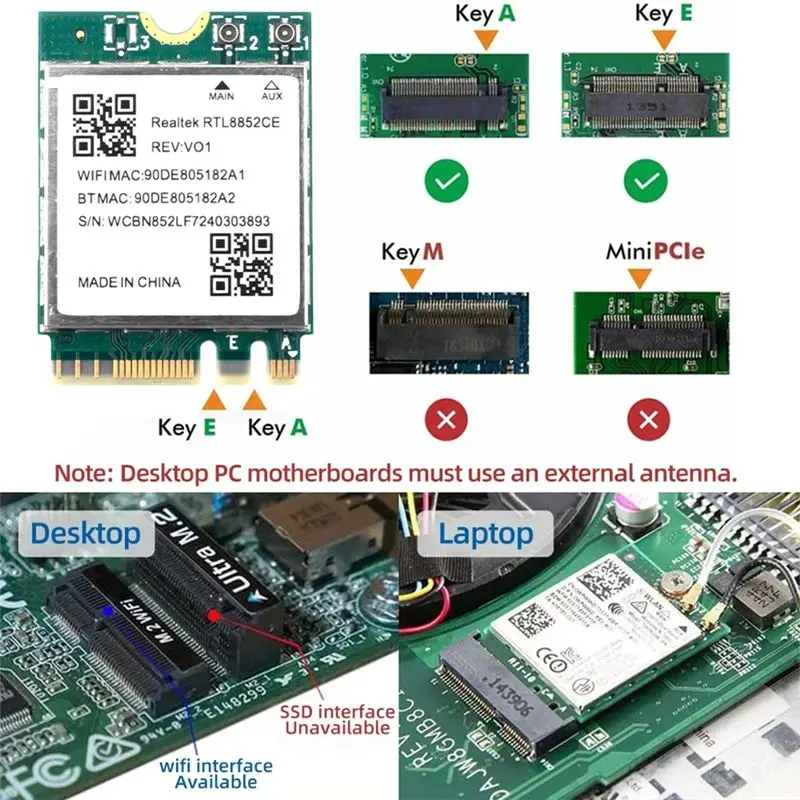 LC-Wifi 6E RTL8852CE M.2 네트워크 카드 5400Mbps 802.11AX 무선 어댑터 2.4/5/6Ghz 네트워크 카드