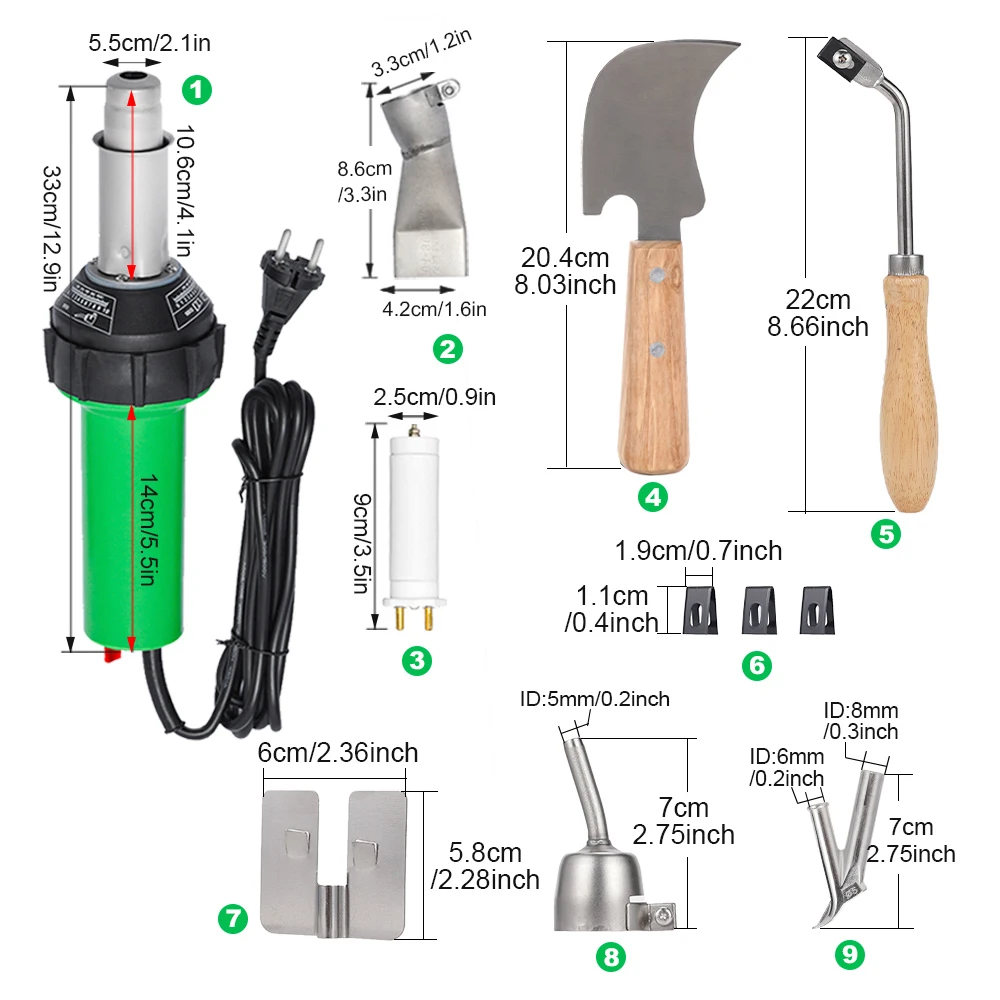 220V Plastic Welding Gun 1600W Machine Electric Hot Air Gun Welding Torch + Heating Core / Welding nozzle Accessories For PVC 3