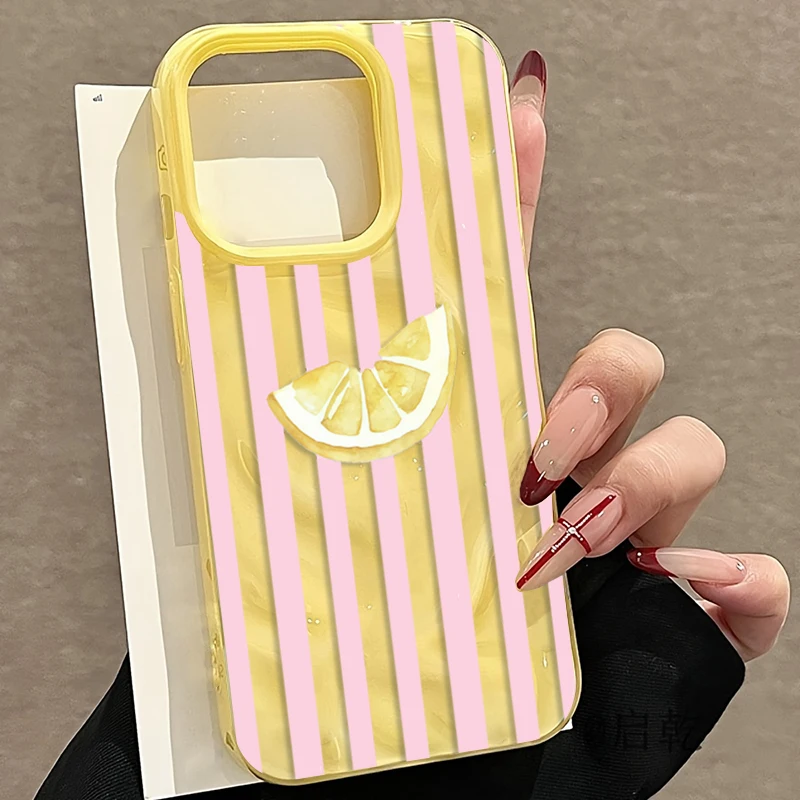 Vibrant Yellow Lemon & Pink Stripes Wrinkled Texture Phone Case Cover