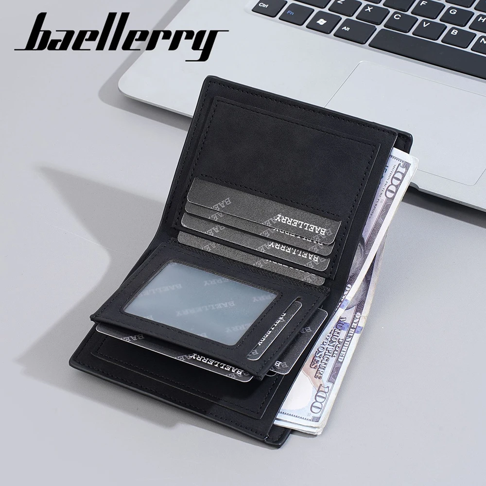 Baellerry Men's Engraved Short Wallet Premium Faux Leather 12-Slot Zipper Organizer Gift Box
