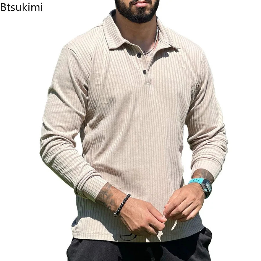 Nuova Maglia Polo da Uomo a Maniche Lunghe, Tinta Unita, Vestibilità Slim, Anti-Striature, Popolare Pullover in Maglia, Abbigliamento Streetwear - immagine 2