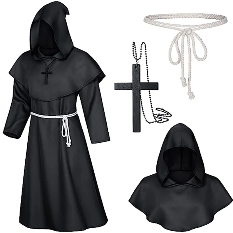 

NEW Unisex Halloween Robe Hooded Cloak Costume Women Men Cosplay Monk Suit Adult Role-playing Decoration Clothing