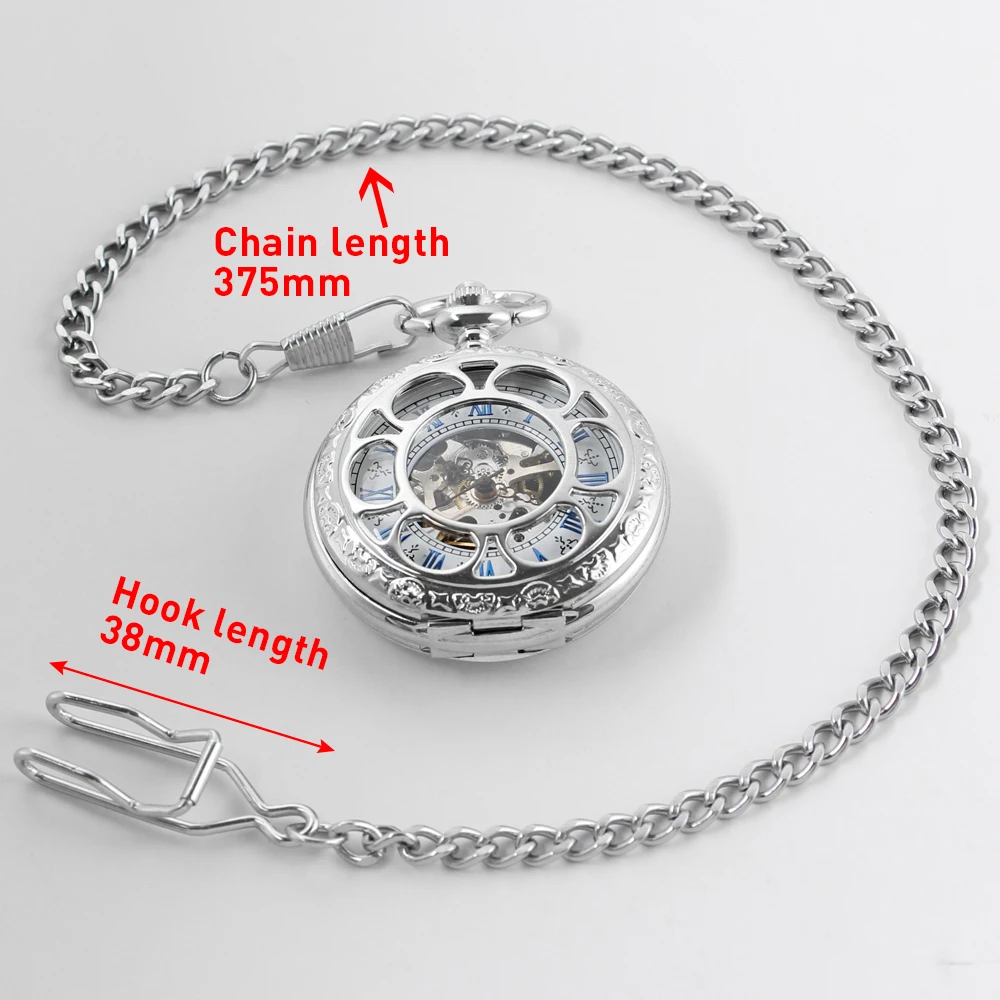 Pocket Watch Chain Watch Parts Luxury Silver Pocket Watch Chain 37.5cm All Stainless Steel Chain Vintage Antique Necklace Men Women Accessories