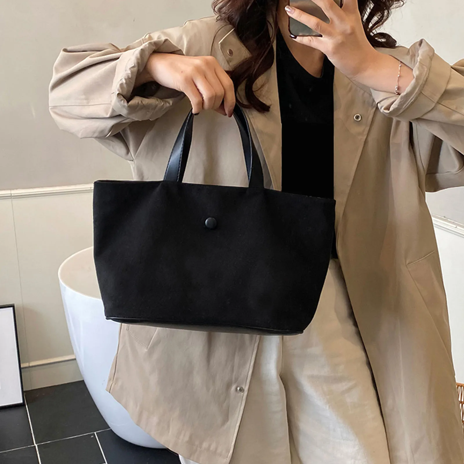 Women Girl Frosted PU Leather Single Shoulder Tote Bag Top Handle Bag Solid Color Handbag for Travel Shopping Work Daily Use