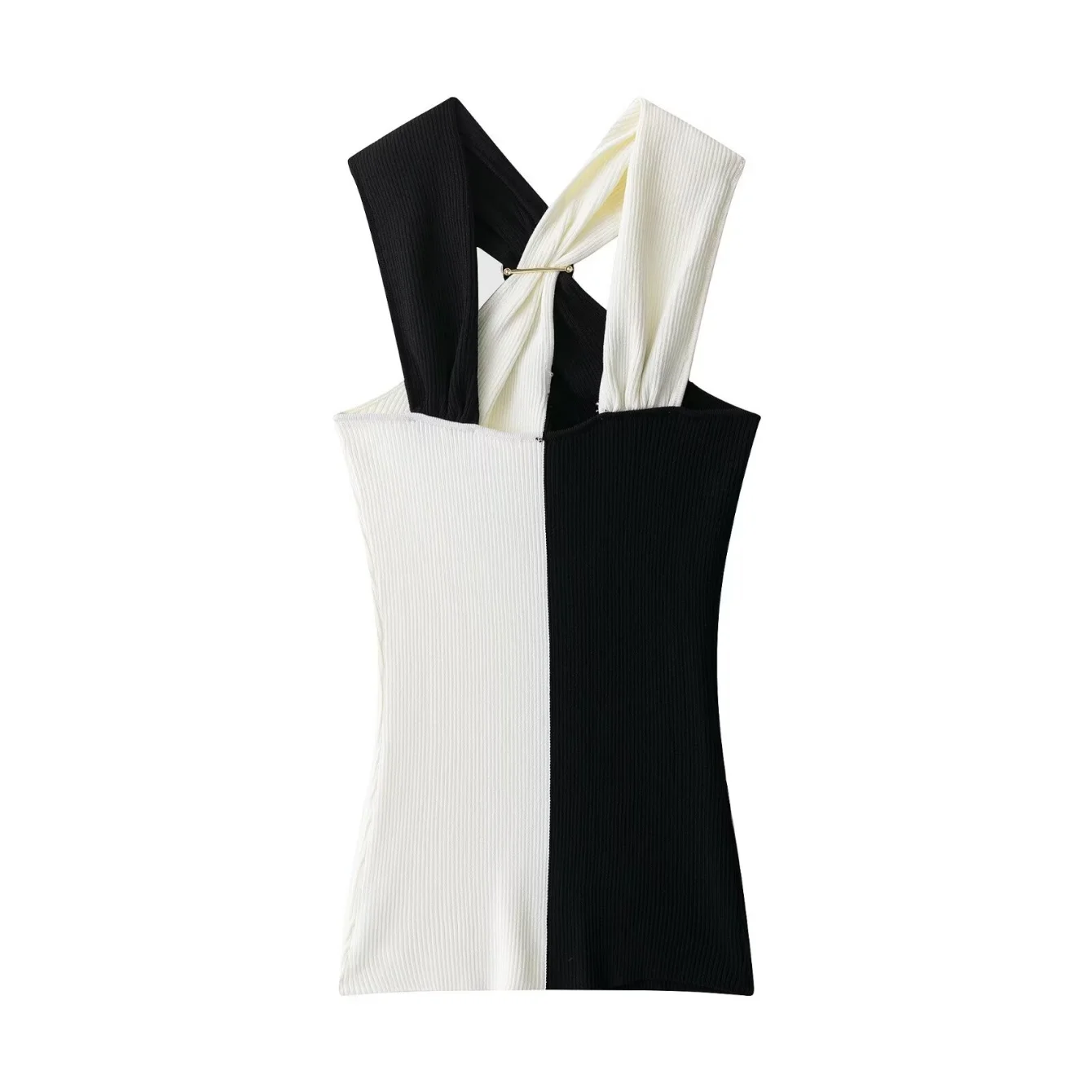 2025 Summer New 2 Color Women's Fashion Chic Knitted Tops Hang-Neck Collar Sleeveless Backless Female Sexy Slim Short Tops