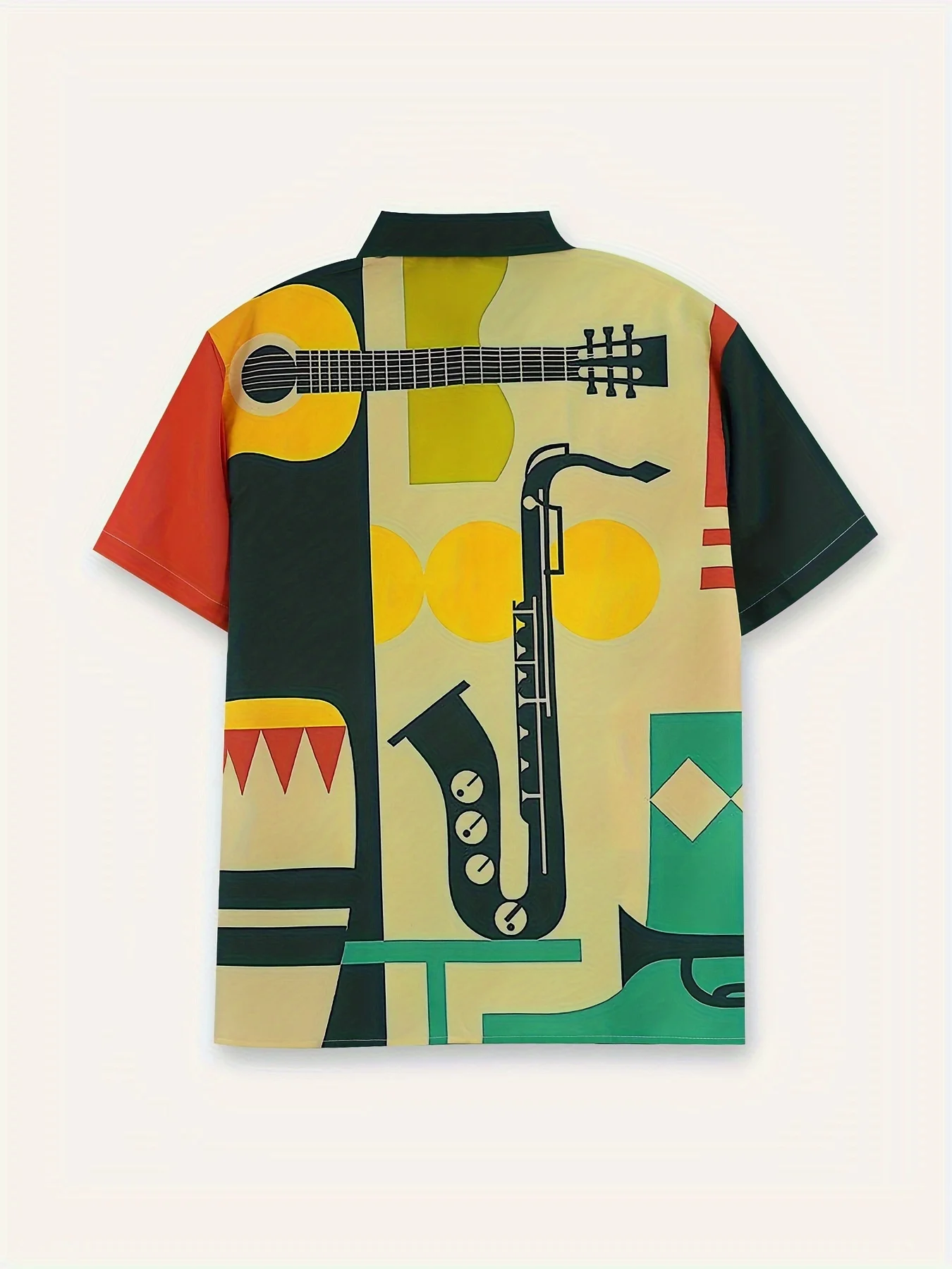 Men's Cartoon Musical Instruments Pattern Short Sleeve Shirt Button Casual Shirt Summer Vacation Men's Oversized Clothing 3