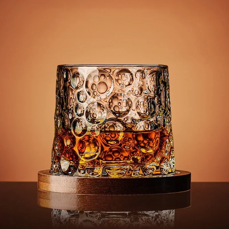 Crystal Drum with Base Whiskey Spin Wine Brandy Glass Bar Home Beverage Cup