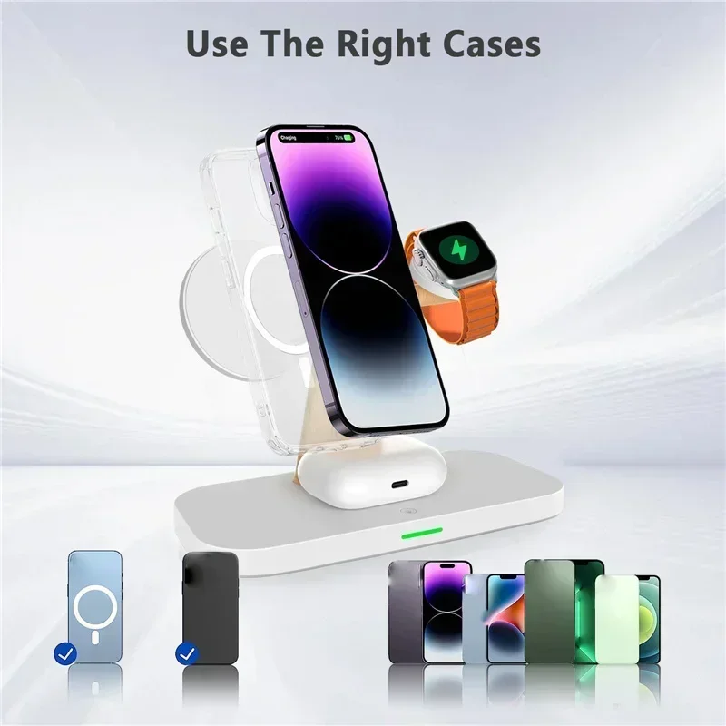 4 In 1 Magnetic Wireless Charger Stand LED Night Light Lamp For iPhone 16 15 14 13 12 Apple Watch Airprods Fast Charging Station