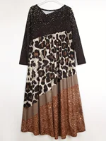 Plus Size Elegant Dress Women's Star Leopard Print V-neck Dress Stretch Slim Dress With Long Sleeves - Image 2