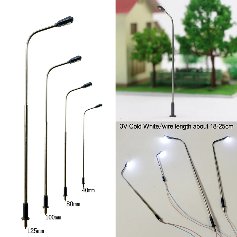 8/50Pcs 3V 모델 가로등 1/64 Ho TT Z 스케일 차가운 흰색 LED 시뮬레이션 고속도로 장식 4-12.5cm 모델 라이트 철도 레이아웃