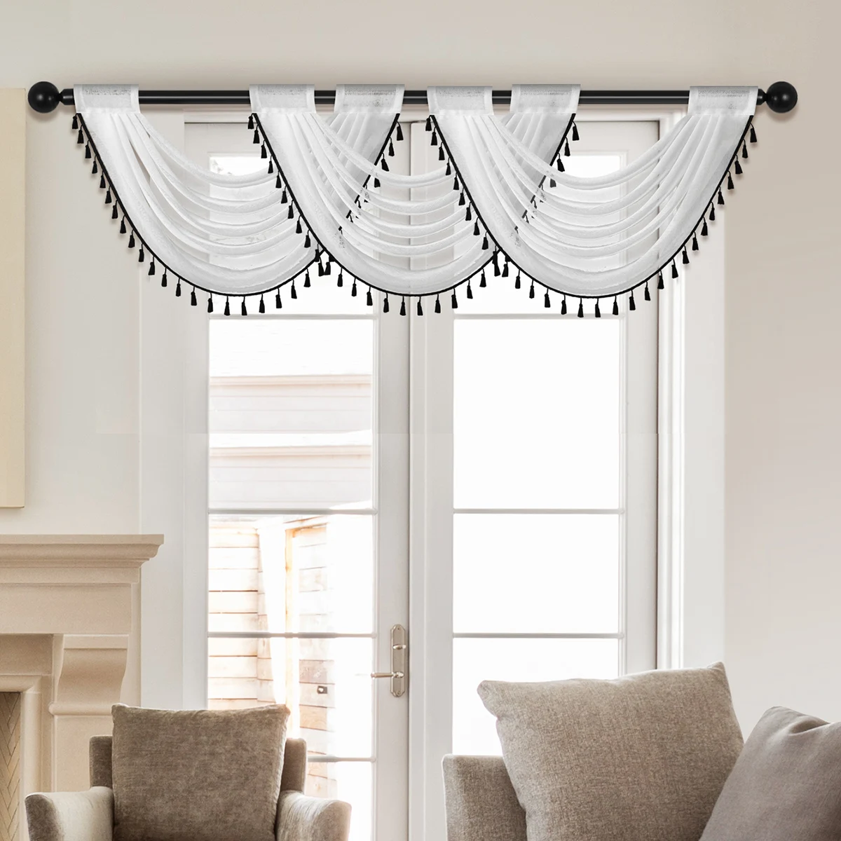 1 PC white sheer window valance for the living room rod pocket romantic voile valance for the window door decor tie valance curtain japanese valance decor