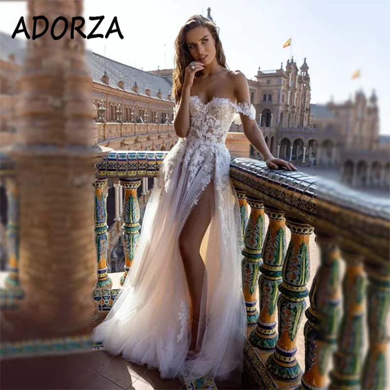 

ADORZA Wedding Dress Sweetheart Lace Appliques Bridal Gown High Slit Off-the-shoulder Court Train Vestido De Noiva for Bride
