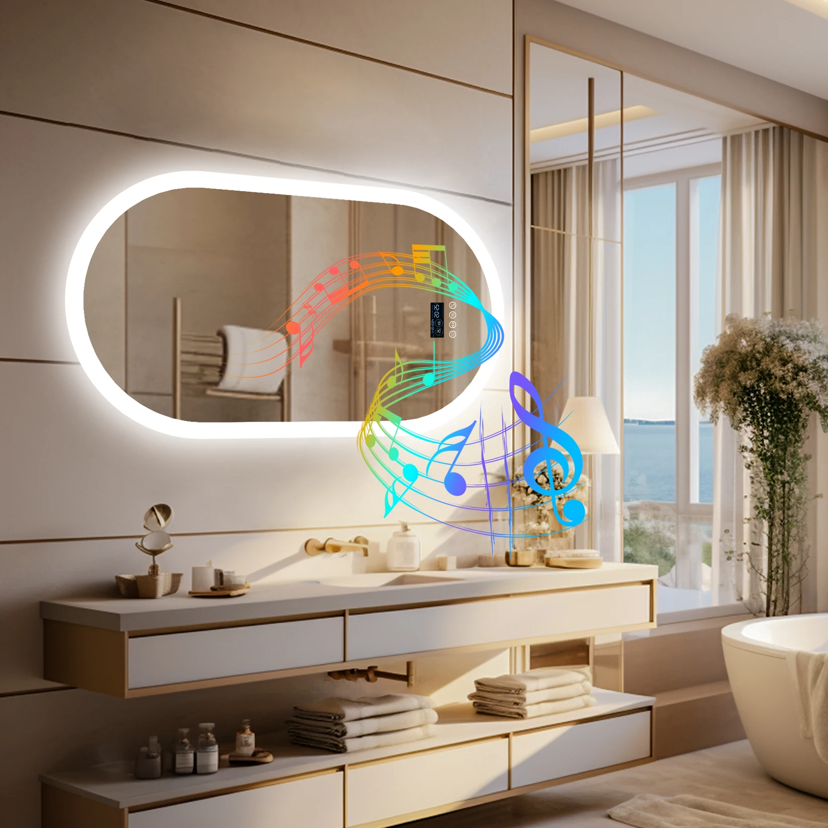 LUVODI Lighted Bluetooth Bathroom Mirror Led Backlit Illuminate Vanity Mirror with Time Date Display Anti-fog - 3