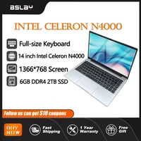 Laptop 14 Inch Intel Celeron N4000 6GB RAM 2TB SSD DDR4 Win 180° Fold Wifi6 3850 mAH PC 1366*768 Screen HDMI Slim Computer PC 1