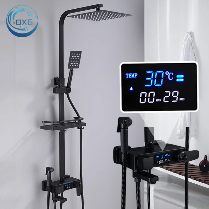 Bathroom Shower Faucet Set OXG Brass Thermostatic Digital Display Rain Column