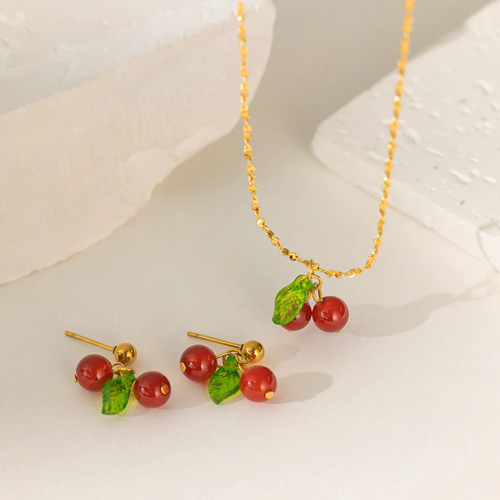 Minimalist Cherry Stainless Steel Piercing Stud Earrings for Women Charm Cute Fruit Acrylic Jewelry Valentine's Day Gift 5