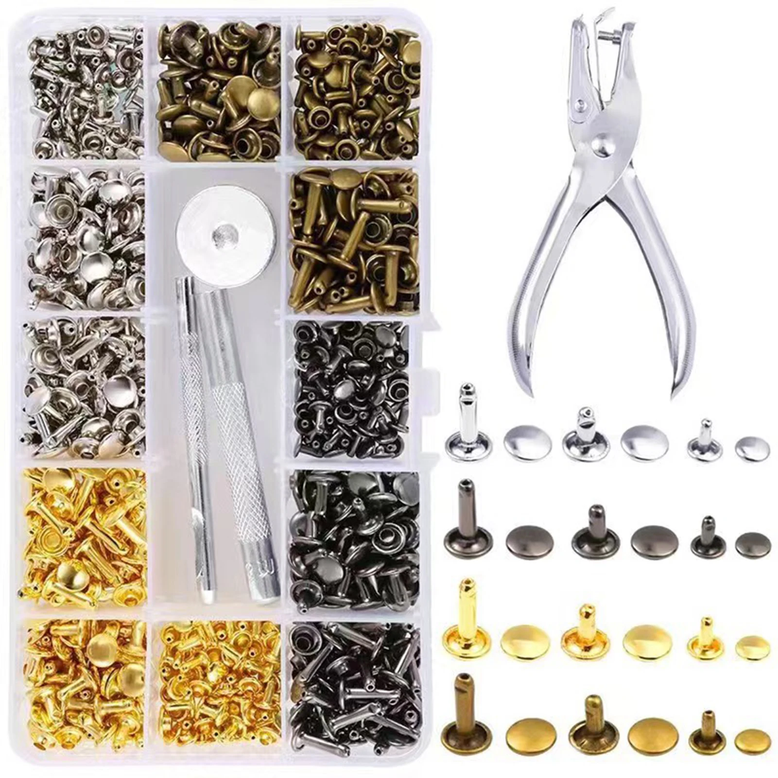 

360 Set Leather Rivets Double Cap Rivet Tubular in 3 Sizes for Leather Craft Repairs Decoration DIY Leather Craft Rivets Rep Set