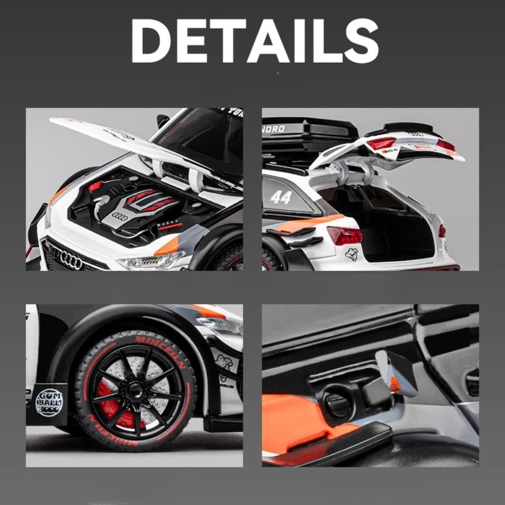 Scale 1:24 Audi RS6 Modified Version Alloy Toy Sports Car Model Doors Opened Music Light Miniature Vehicles for Kids Gifts Toys 3