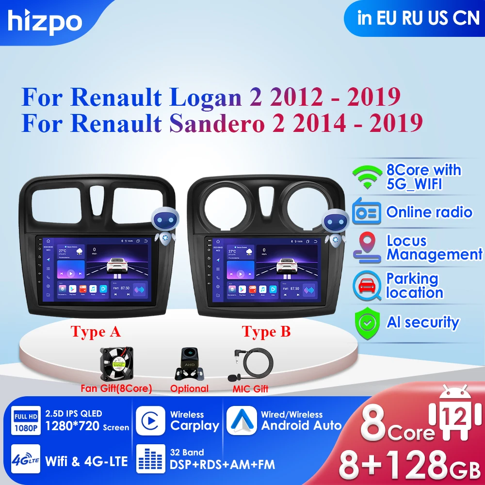 8g+128g 4g Android 12 Car Radio Multimedia Player For Renault Logan 2