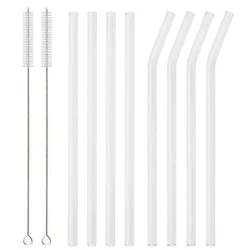 Reusable Colorful Glass Drinking Straws - Eco-friendly High Borosilicate Party Drinkware Set (8 Pieces) (White 8Pcs)