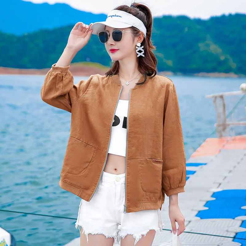 Sun Protection Clothing Women Thin Shirt Jacket 2022 New Summer Mother Linen Breathable Short Jacket Sun Protection Clothing