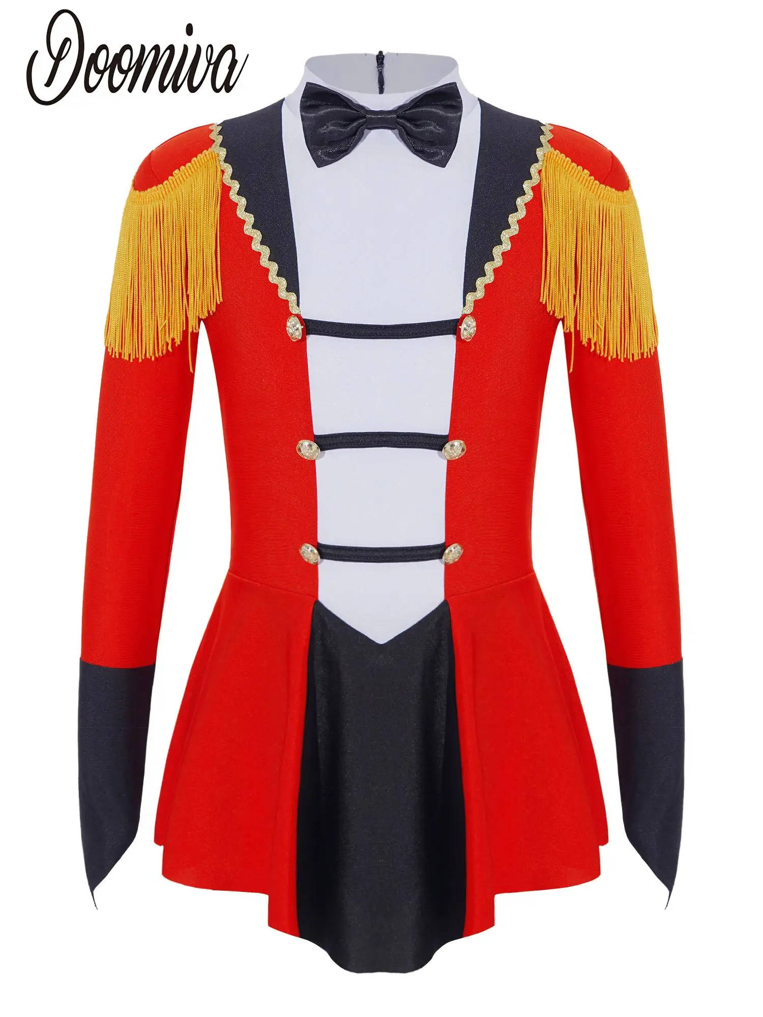 Circus Ringmaster Costumes Girls Kids Red Long Sleeve Tuxedo Leotard