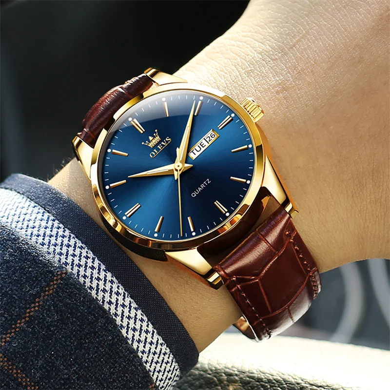 OLEVS New Luxury Business Leather Watch Mens Sports Quartz 3ATM Waterproof Luminous Date Wristwatches Relogio Masculino