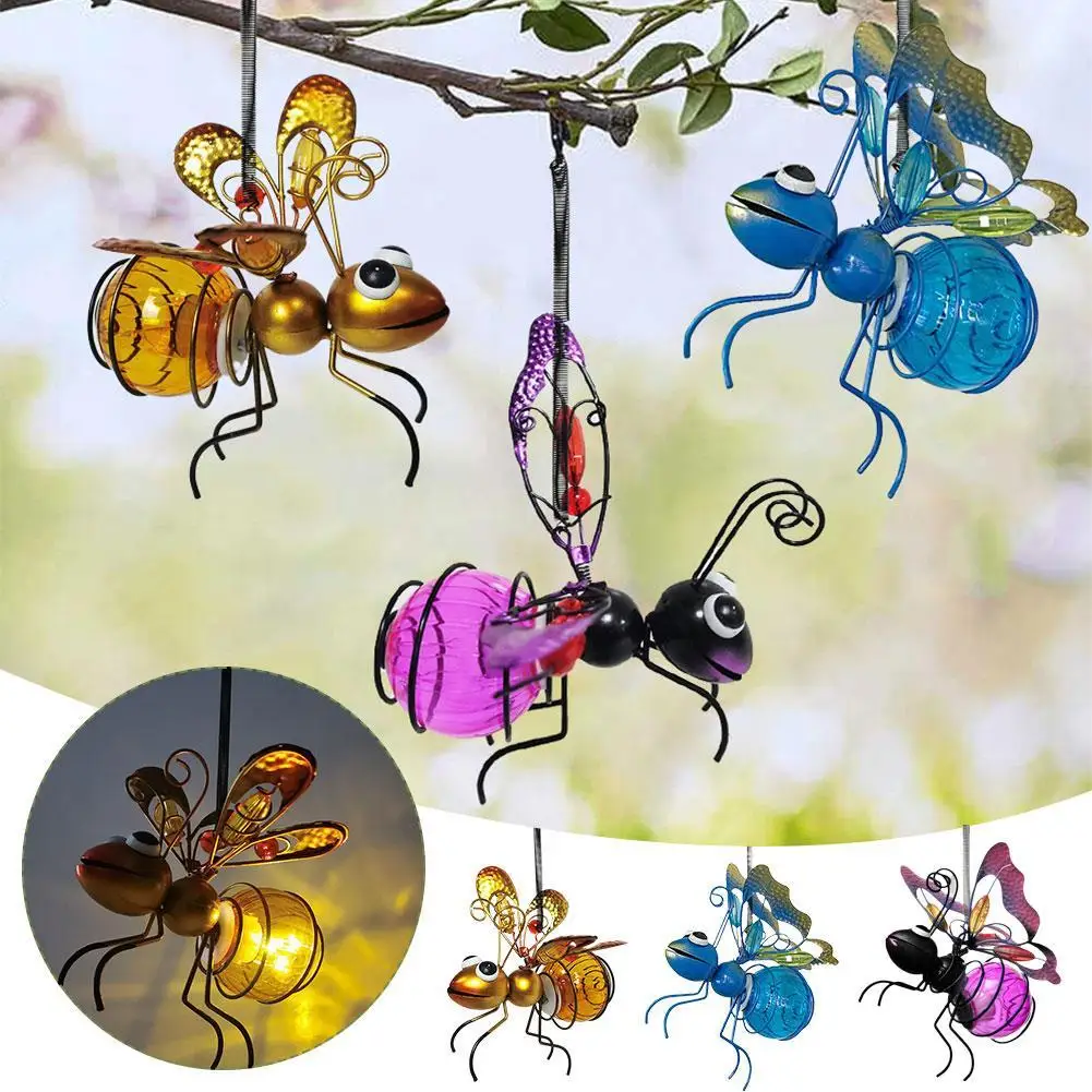 Solar Iron Insect Statue LED Fairy Light Outdoor Hanging Tree Ornament Fence Yard Courtyard Garden Art Decor