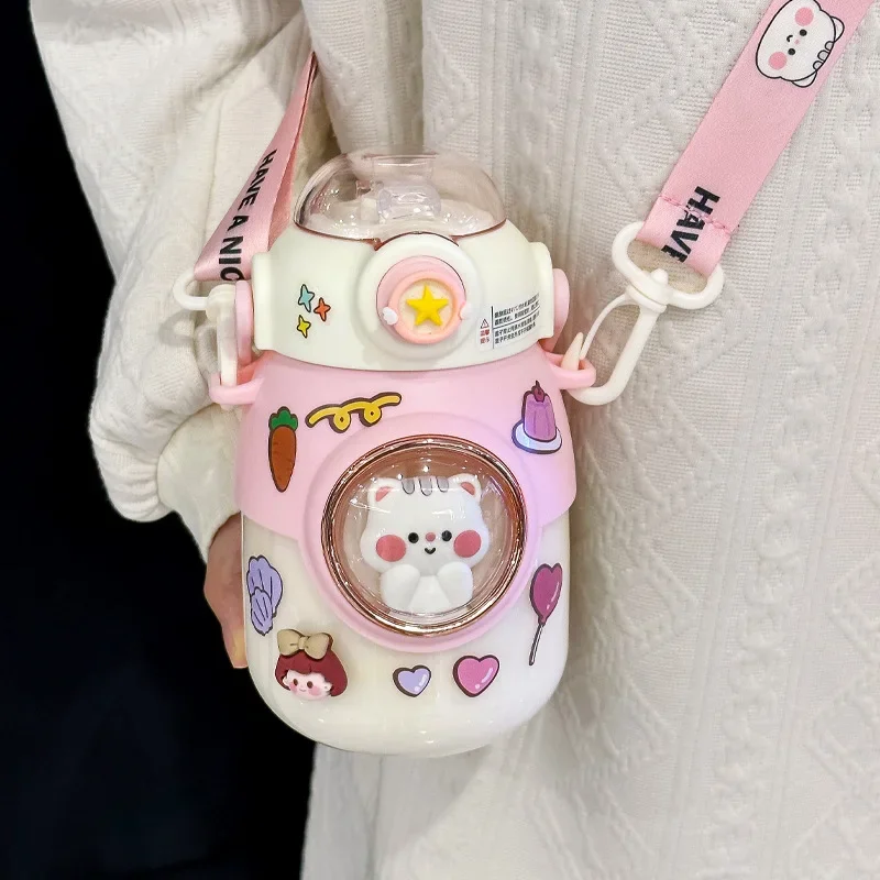 Adorable Kawaii Cartoon Kids Water Bottle with Straw - Large Capacity 820ml