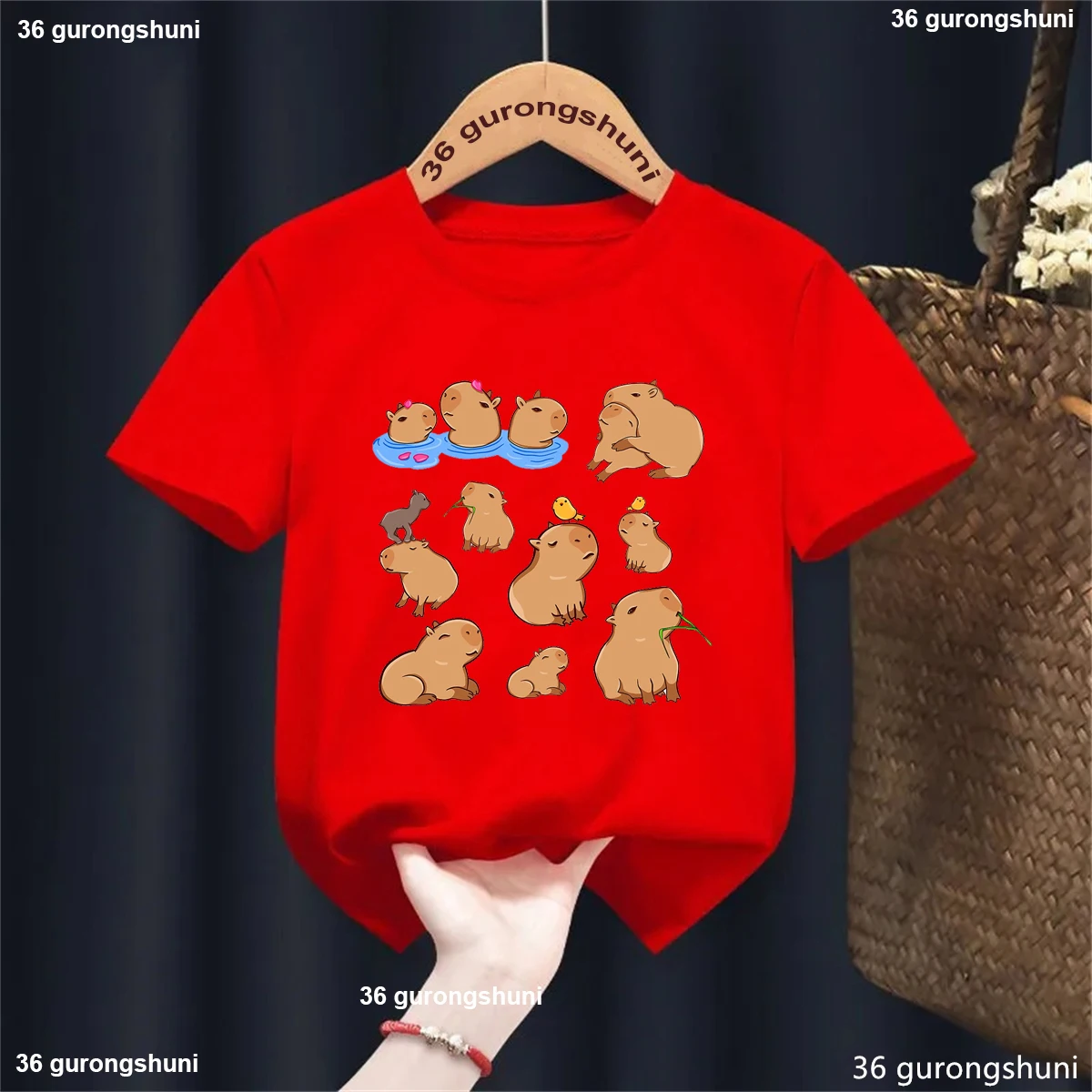 Cute Capybara Loves Orange Juice Printed T Shirt Girls/Boys Kawaii Kids Clothes Funny Solid Tshirt Summer Tops Fashion T-Shirt 5