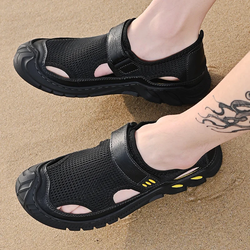 Mens Hiking Sandals Outdoor Sports Summer Shoes Low Heel Sliders Sandals Summer Men's Beach Shoes_voghion.com