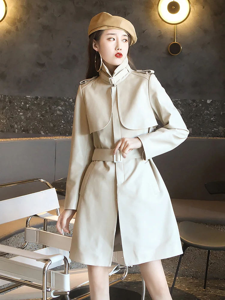 

2023Hot Sale Genuine Sheepskin Leather Jackets Women Spring Autumn Women's Windbreaker Jacket Long Slim Female Coat Femme