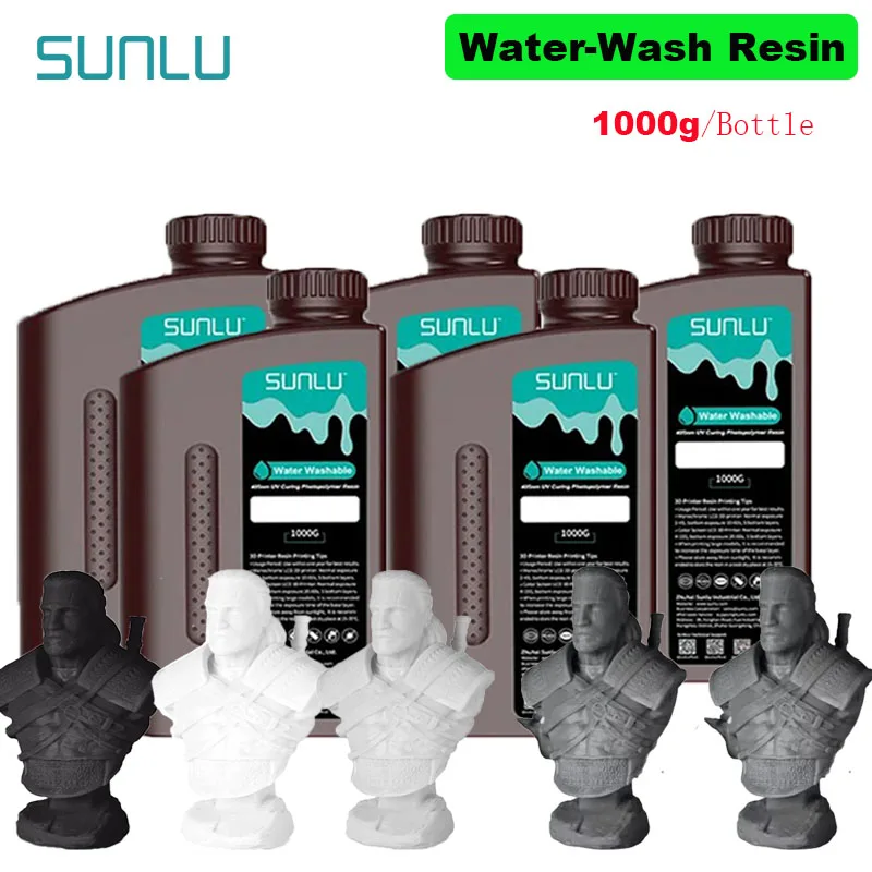 SUNLU Water Washable 3D Printer Resin, 1kg Fast Curing 3D Resin for 2K 4K 8K LCD DLP SLA Resin 3D Printer, 395-405nm UV Curing 3D Printing P並行輸入品 SUNLU Water Washable 3D Printer Resin 405nm High Precision UV