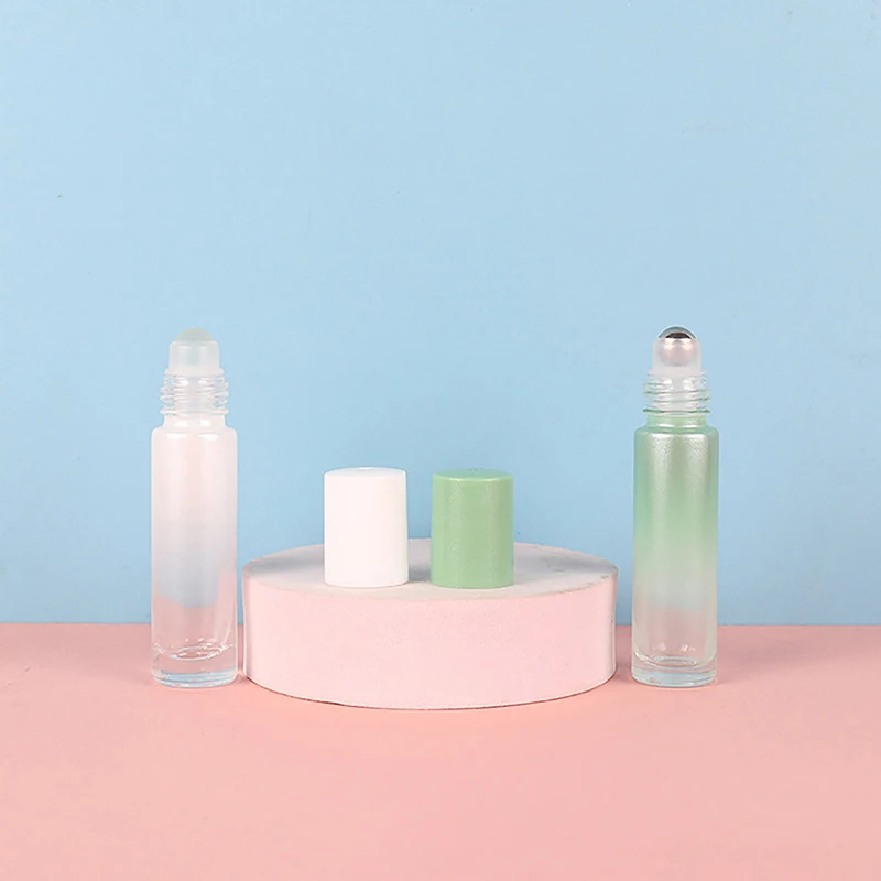 1pc Portable Gradient Color Roller Bottle 10ml Mini Glass Bottles With Stainless Steel Roller Balls For Essential Oils Perfumes