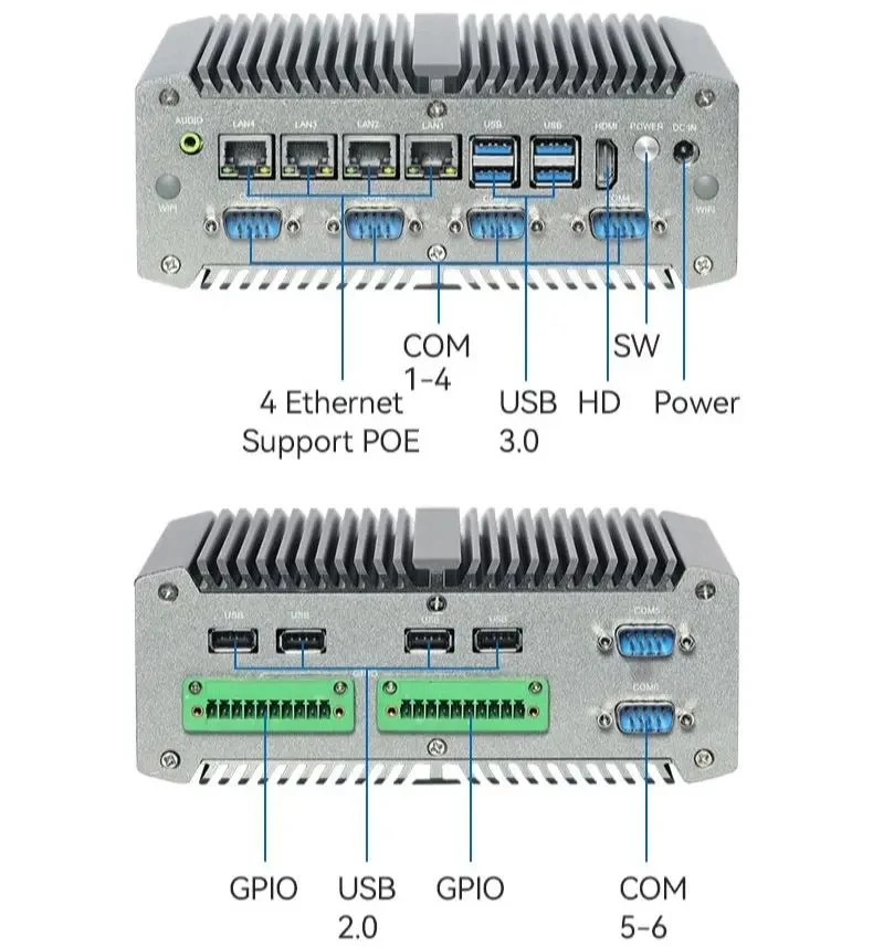 Helorpc Industrial Mini PC Intel Core i5 8250U Windows10 DDR4 32G LVDS GPIO RS232 4xIntel I211 WIFI 3G 4G Fanless Computer