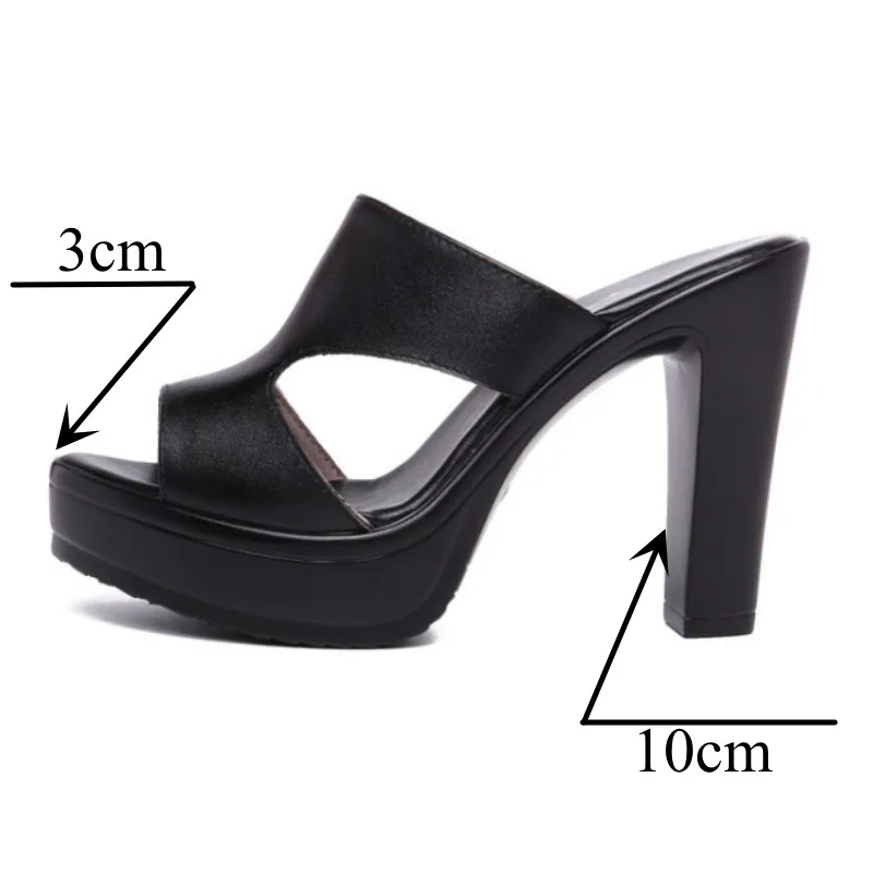 Plus Size 32-43 Leather Thick Sole Platform Shoes Women Slippers Summer 2024 Sexy Block High Heels Slides for Office Daily