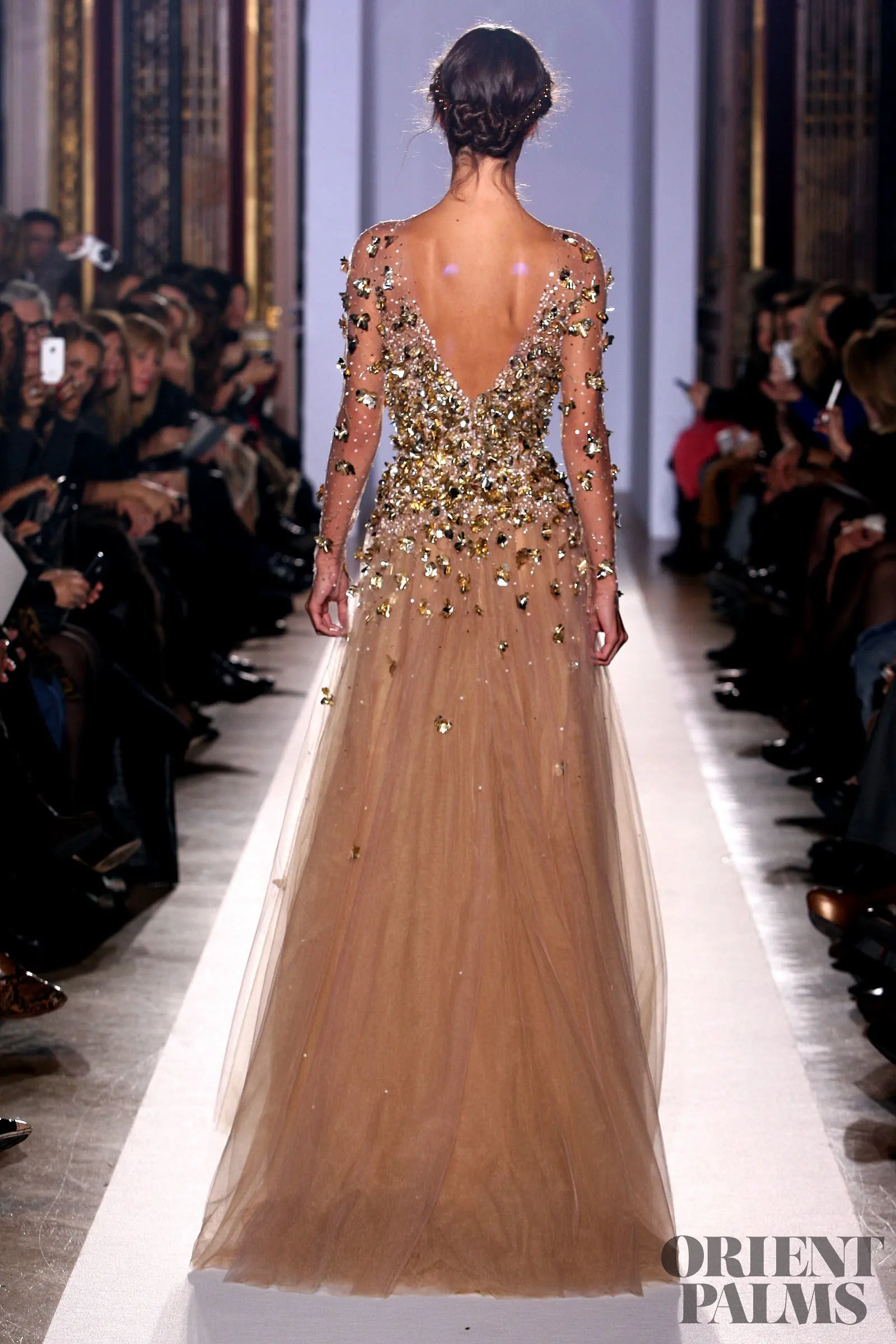 Zuhair Murad Ouro Frisado Vestidos De Noite, Mangas Compridas, Até O Chão, Nova Chegada