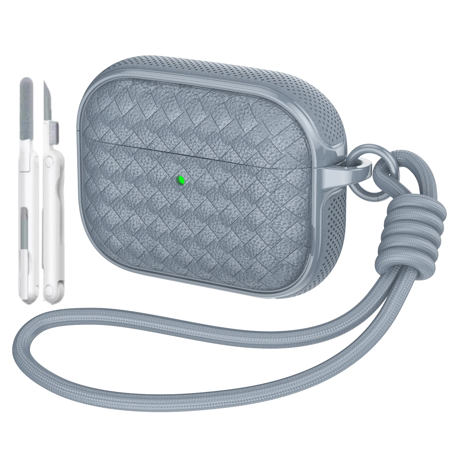 Woven Leather Texture Headphone Case with Lanyard, Non-Slip Earbuds Holder